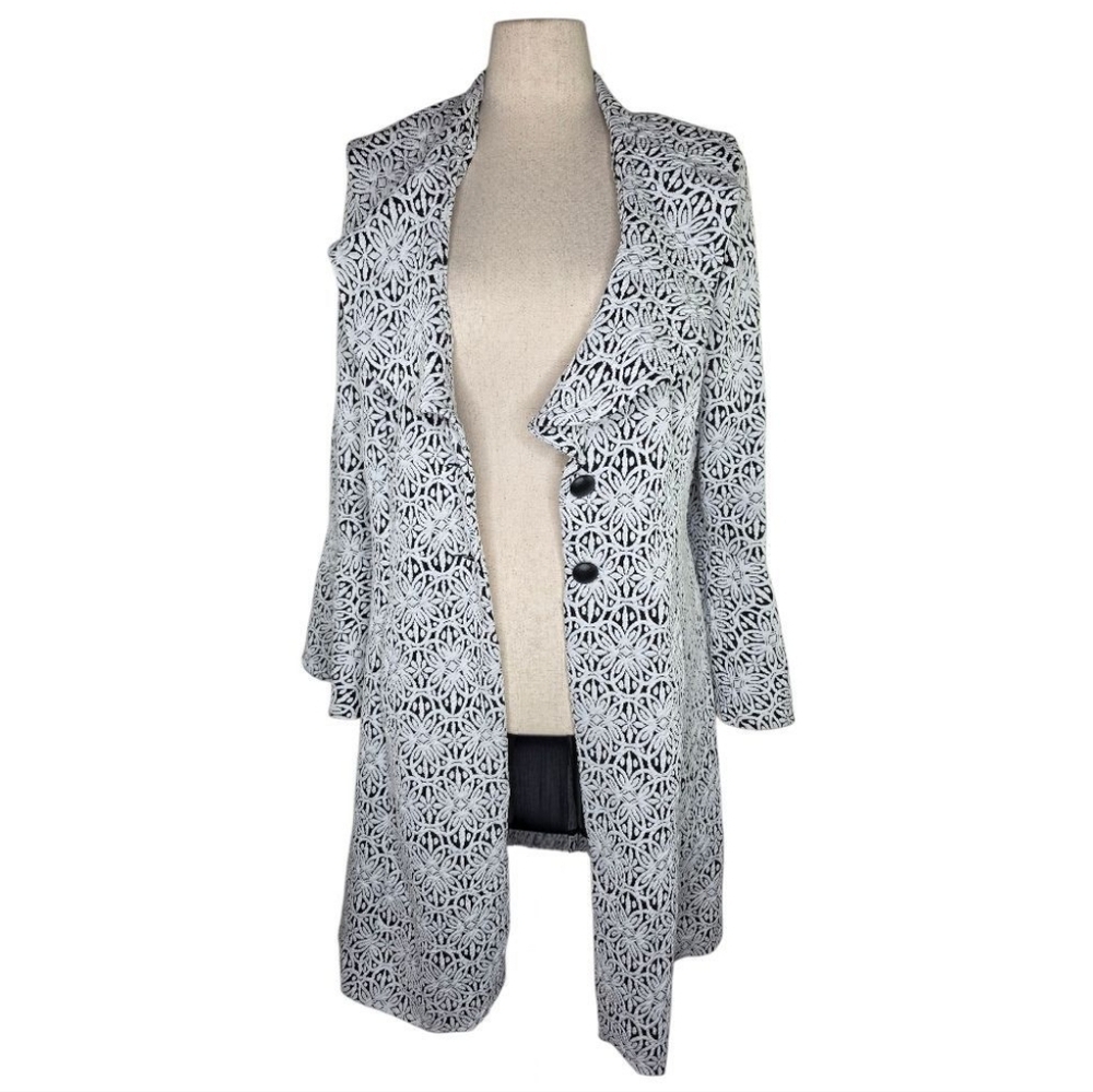 Peter Nygård Black and White Patterned Long Coat - Picture 10 of 14